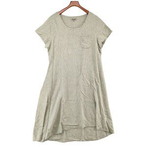 FLAX High Low Maxi Dress Sage Green 100% Linen Short Sleeve Pullover Size L